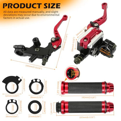 DREAMIZER Universal 7/8" 22mm Motorcycle Handlebar Brake Master Cylinder Clutch Levers CNC Left & Right Set + Hand Grips Compatible with Harley Honda Kawasaki Yamaha Suzuki (Red) - color: Red