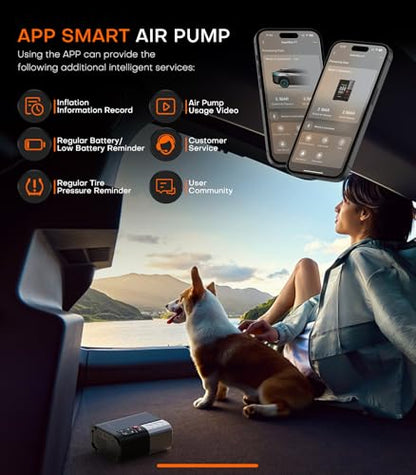 Tire Inflator Portable Air Compressor, 35s Faster Air Pump with APP, 160PSI 48LPM 10400mAh Electric Tire Pump, 45W Charging, Cordless Tire Inflator for Car SUV Truck Pickup RV