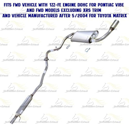 Exhaust Resonator Pipe & Muffler Kit Compatible with Toyota Matrix 2005-2008 1.8L | Pontiac Vibe 2005-2008 1.8L | Stainless Steel | Northeastern Exhaust | Includes Gasket, Clamps, Hangers and Bolt Kit