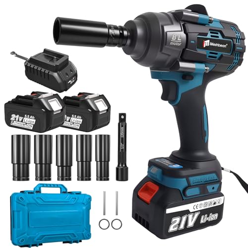 iMeshbean Cordless Impact Wrench,2000Nm(1549ft-lbs) High Torque 1/2" Brushless Impact Gun,21V Power Impact Driver Variable Speeds with 2 x 5.5Ah Battery for Heavy Duty Car Tire Truck Mower, RV