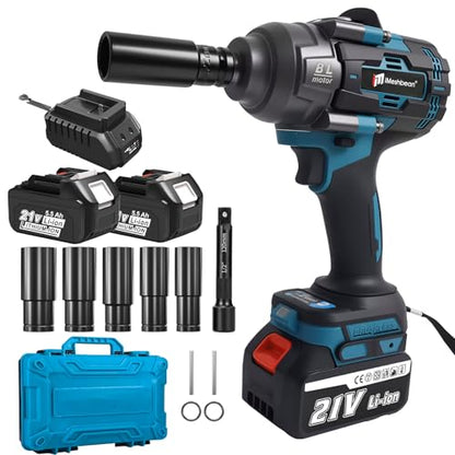 iMeshbean Cordless Impact Wrench,2000Nm(1549ft-lbs) High Torque 1/2" Brushless Impact Gun,21V Power Impact Driver Variable Speeds with 2 x 5.5Ah Battery for Heavy Duty Car Tire Truck Mower, RV