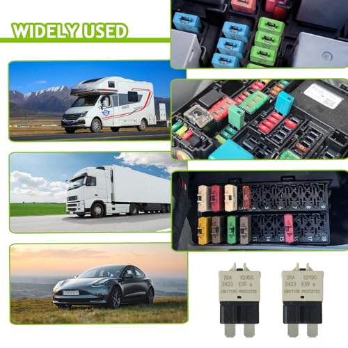 25A DC 12V-32V Manual Reset Circuit Breaker ATC/ATO Low Profile T3 Mini Blade Fuses Breakers for Car Trucks Marine Boat RV Solar and More,2 Pack - style: E39-ATC/ATO-Manual Reset