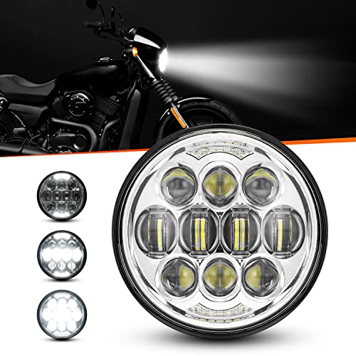 DOT Approved 80W 5-3/4" 5.75" Round LED Projection Headlight Compatible with Dyna Street Bob Super Wide Glide Low Rider Night Rod Train Softail Deuce Custom Sportster Iron 883,Silver - color: silver