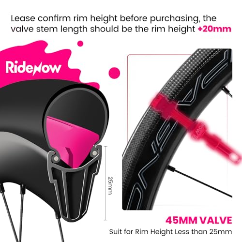 RideNow 45 mm Tubeless Presta Valve Stems, 7075 Aluminum, Rose Red, Pair - color: Rose Red, size: 45mm