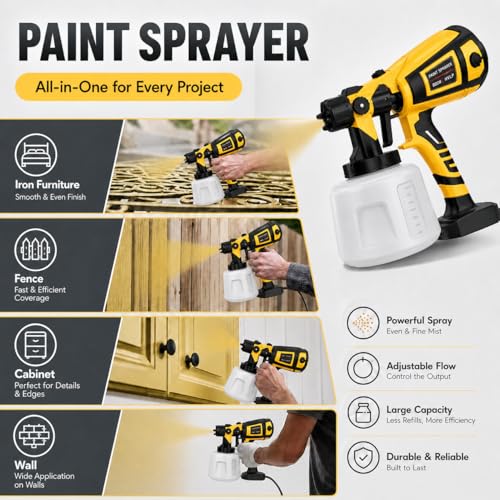 1000W Paint Sprayer - HVLP Electric Spray Paint Gun with 4 Copper Nozzles & 3 Patterns, Power Painter for House Painting, Furniture, Cabinets, Fence, DIY Black - color: Bright Black