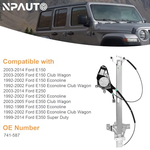 Front Passenger Side Power Window Regulator with Motor for 2003-14 Ford E-150 E-250, 1992-02 E150 E250 Econoline Van, 03-05 E350 Club Wagon, 92-98 E350 Econoline, 1999-14 E350 Super Duty, Right - style: Front Passenger Side