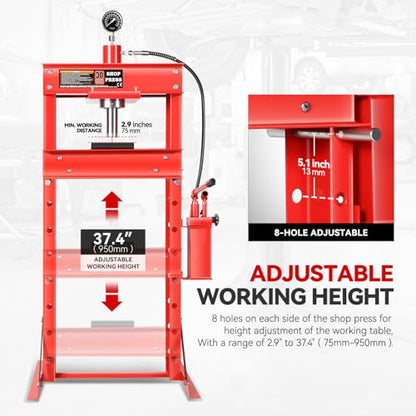 Auto Dynasty 30 Ton Hydraulic Shop Press H-Frame with Movable Press Plate Automotive & Metalworking Power Tool
