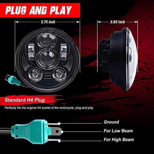 5.75 Inch 6-Lens LED Headlight Fits for Harley Sportster Dyna Softail - color: Black