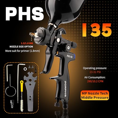 Automotive Refinishing Spray Gun PHS-135 Middle Pressure 1.3mm Nozzle Paint Spray Gun, Black - color: PHS-135-1.3-BK