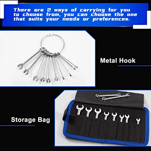 Small Wrench Set Metric 10 Pcs 4mm To 11mm Open End And Box End Spanner Wrenches with Key Ring, Ignition Wrench Set Standard with Portable Storage Pouches - style: Metric