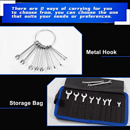 Small Wrench Set Metric 10 Pcs 4mm To 11mm Open End And Box End Spanner Wrenches with Key Ring, Ignition Wrench Set Standard with Portable Storage Pouches - style: Metric