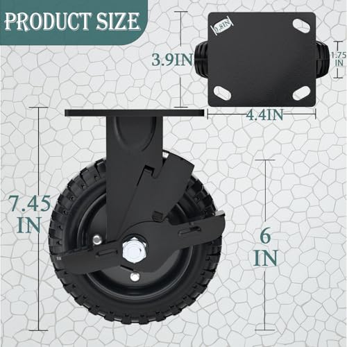 6 Inch Rigid Heavy Duty Caster Wheel with Brake, Set of 2 - size: 6 Inch