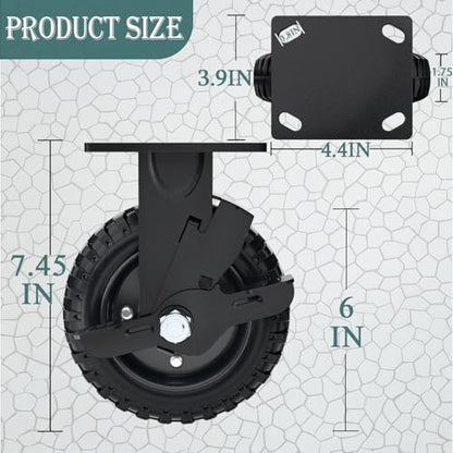 6 Inch Rigid Heavy Duty Caster Wheel with Brake, Set of 2 - size: 6 Inch