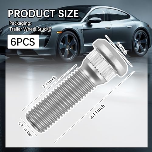 6PCS Trailer Wheel Studs 1/2-20 UNF,12.9 Grade Wheel Lug Studs