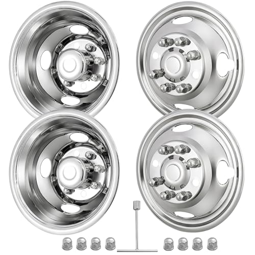17" 8 Lug Wheel Simulators,Stainless Steel,4pcs Front and Rear Wheel Simulators,Hubcaps with Bolt Kit Fit for 2005-2025 Ford F350 Truck - size: 17" 8 Lug for 2005-2025 Ford F350