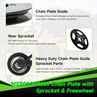 Rear Sprocket Freewheel Chain Plate Guide Assembly Compatible with Razor MX650 MX500 SX500 RSF650 Dirt Bike Electric Rocket Motocross Motorcycle Parts with 25H 132 Link Drive Chain Tensioner