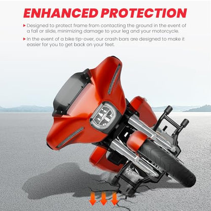 2014-2026 Front Engine Guard Crash Bar for Harley Touring Street Glide Road Glide Road King Electra Glide Ultra Classic, Gloss Black Flat Out Bar - size: Crash Bar 2014-2026
