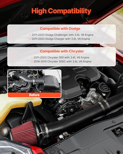 VEVOR Cold Air Intake, 3.5 Inch Cold Air Intake System + Heat Shield Compatible with 2011-2023 Dodge Challenger/Charger with 3.6L V6 Engine, High Flow Filter Kit Improve Horsepower/Throttle Response - size: 2011-2023 Dodge 3.6L V6