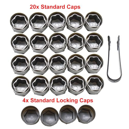 XUKEY Lug Nut Covers for Audi, 24pcs 25mm + Disassembly Tool (Grey) - color: Grey