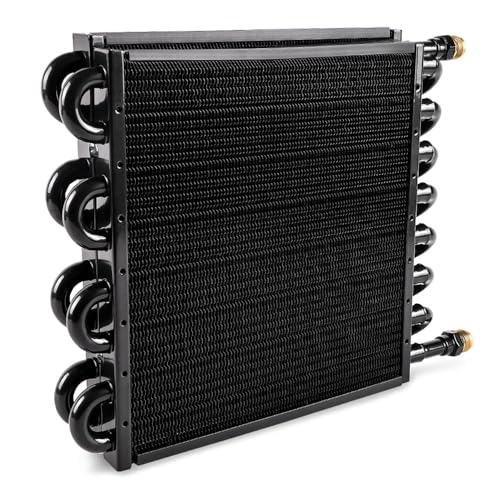 BARTOO 1/2" Transmission Cooler, Aluminium alloy 16 Pass Tube and Fin Universal Oil Cooler Kit Air Compressor Aftercooler (Black) - color: Black, size: 16 Pass