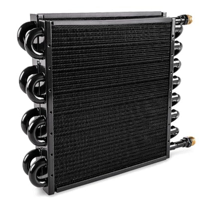 BARTOO 1/2" Transmission Cooler, Aluminium alloy 16 Pass Tube and Fin Universal Oil Cooler Kit Air Compressor Aftercooler (Black) - color: Black, size: 16 Pass