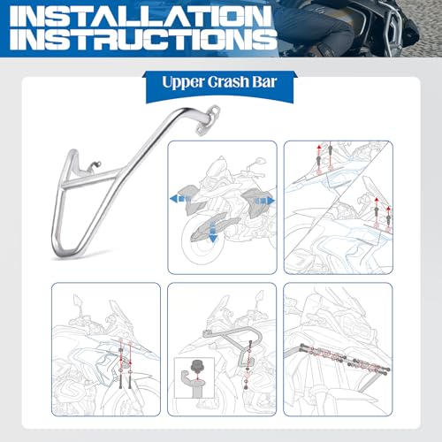 Motorcycle Upper Crash Bars Engine Guard for R1250GS 2018-2024 Stainless Steel Subcage Bumper Body Frame Falling Protector，Silver - color: Silver-Upper