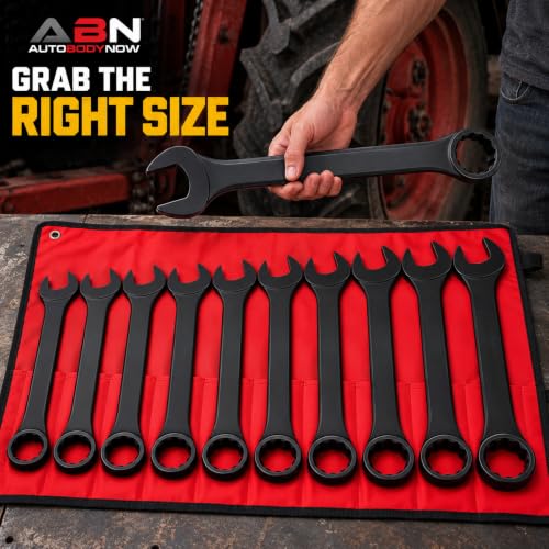 ABN Large Combination Wrench Set SAE 1-5/16 to 2in - Standard 10 Piece Jumbo Open End Wrench Set