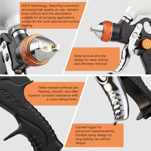 Paint Gun, HVLP Spray Gun Kit with Gauge 1.4/1.7/2.0mm Nozzles 600cc - color: Orange