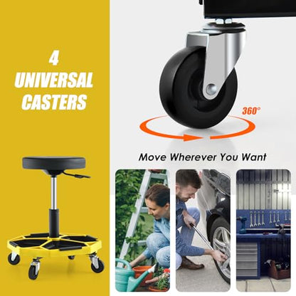Goplus Mechanic Stool with Wheels, Magnetic Tool Tray, 330LBS Capacity - color: Yellow, size: Tool Tray