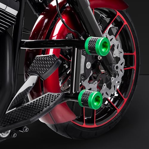Advanblack Protek Two Step Highway Peg Crash Bar with CNC Slider Fit for 2014-2025 Harley Touring Road Glide Street Glide Electra Glide – Engine Guard Performance Upgrade (Green CNC w/Carbon Inlay) - color: Green CNC w/ Carbon Inlay