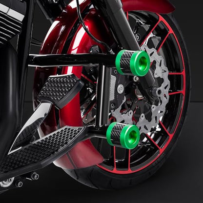 Advanblack Protek Two Step Highway Peg Crash Bar with CNC Slider Fit for 2014-2025 Harley Touring Road Glide Street Glide Electra Glide – Engine Guard Performance Upgrade (Green CNC w/Carbon Inlay) - color: Green CNC w/ Carbon Inlay
