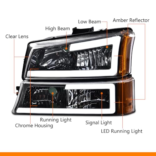 G-PLUS LED DRL Headlights & Tail Lights Fit Chevy Silverado 1500 2003-2006 - color: Clear Lens Chrome Housing Amber Reflector & Red, size: C LED
