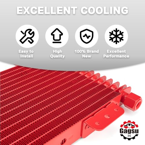 Low Pressure Drop Transmission Oil Cooler LPD47391 4739 40,000 GVW with Mounting Hardware (Red) - color: red