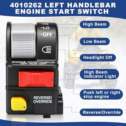4 Pcs 3084981 Starter Motor Drive Solenoid Relay Kit with 4010262 Left Handlebar Start Switch Motorcycle Headlight Switch Compatible with Polaris Sportsman 335 400 450 500