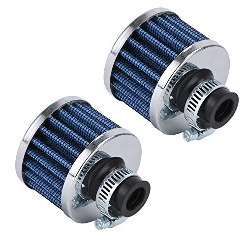 PTNHZ Universal 2 PCS 12mm Auto Cone Mini oil Air Intake Filter Crankcase Vent Valve Cover Breather Filter Flow Air Filters Blue - color: 12mm Blue (2PCS)