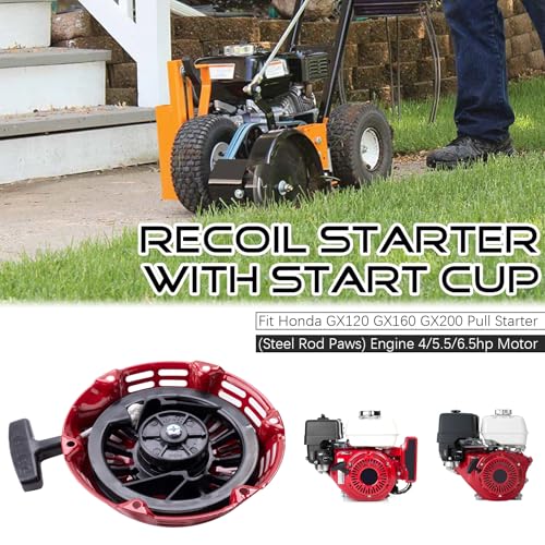 Recoil Starter with Start Cup Fit Honda GX120 GX160 GX200 Pull Starter (Steel Rod Paws) Engine 4/5.5/6.5hp Motor Replace # 28400-ZE1-003ZF 28400-ZH8-013YA