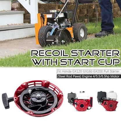Recoil Starter with Start Cup Fit Honda GX120 GX160 GX200 Pull Starter (Steel Rod Paws) Engine 4/5.5/6.5hp Motor Replace # 28400-ZE1-003ZF 28400-ZH8-013YA