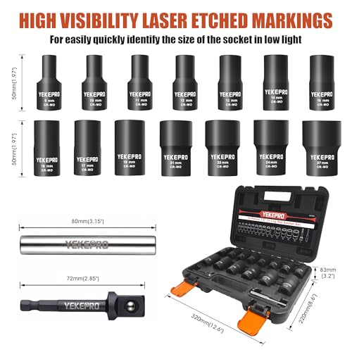 16PCS Bolt Extractor Set, 1/2" Drive Lug Nut Removal Tool - size: 16-Piece Twist Socket Set
