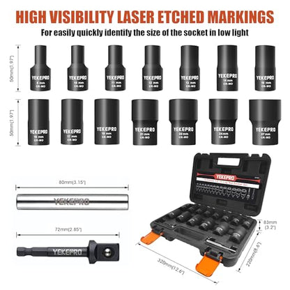 16PCS Bolt Extractor Set, 1/2" Drive Lug Nut Removal Tool - size: 16-Piece Twist Socket Set