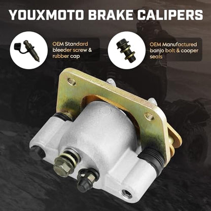 Youxmoto Rear Left/Right Brake Calipers Set with Pads, 2014-2021 Fit for Polarisfor Ranger 570/570-4 Crew; 2015-2020
