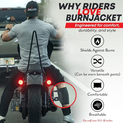 BurnJacket Pro Motorcycle Exhaust Pipe Burn Protective Sleeve Leg Guard Longer Dual Layer Protection, Fits 13.5-18 Inch Calf - Heat Shield for Legs, Calf Guard - Premium Motorcycle Accessories - style: Pro Protection - 13.5 - 18 Inch Wide Fit