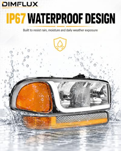 fit1999-2006 GMC Sierra 1500 2500 3500 Headlights w/Dual LED DRL for Yukon XL 1500 2500 NO Denali Trim Models Chrome Housing Amber Reflector - color: Chrome Housing Amber Reflector