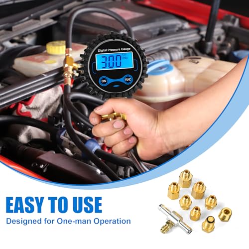BETOOLL Digital Pro Fuel Injection Pressure Tester Kit Gauge 0-300 PSI with 9.49,7.89,6.30 Fuel Line Fittings - size: Digital Pro Fuel Pressure Test Kit