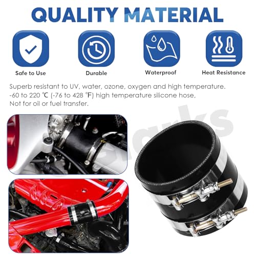 Glarks 7pcs 45 Degree Elbow Coupler Silicone Hose Set Includes 1pcs ID 3in 4-Ply High Performance Coupler Silicone Hose 2pcs 3.3-3.7in T-Bolt Clamp 4pcs M6 Hex Nut
