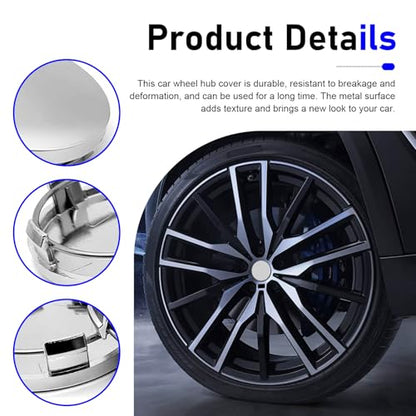 4 PCS Car Wheel Center Hub Cover, ABS Snap-in Wheel Center Protective Cover, 60 MM Outer 56 MM Inner Diameter Rim Hub Caps, Universal for Most Cars (Silver) - color: Silver