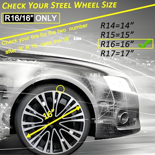 16 inch Hubcaps ABS Replacement for Steel Wheel（Non-Alloy） Snap-on Set of 4 - color: BK-Silver-Black, size: 16-inch