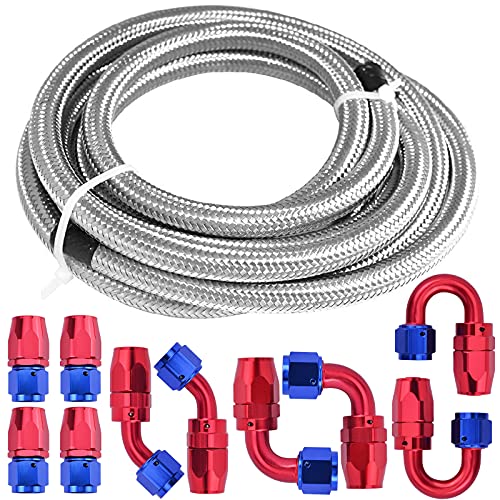 6AN Fuel Line Kit, 20FT 3/8 CPE Nylon Stainless Steel Braided Fuel Line Hose with 10PCS AN6 Hose End Fitting Adapter Kit