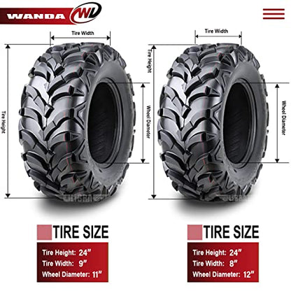 WANDA Set 4 ATV Tires 24x8-12 Front & 24x9-11 Rear /6PR P341-10151/10153 - size: 24X8-12&24X9-11
