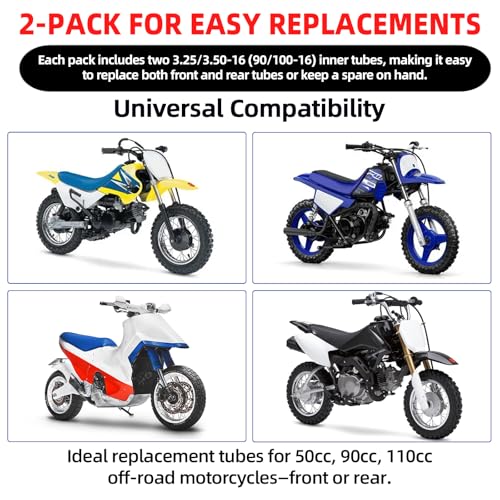AR-PRO (2-Pack) 3.00-16 3.25/3.50-16 Inner Tubes for Dirt Bike and Off-Road Motorcycles – Heavy-Duty Butyl Rubber Tubes Compatible with 90/100-16 100/80-16 100/90-16 Tires with TR4 Straight Valve Stem - size: 3.25/3.50-16" (90/100-16), TR4 Valve