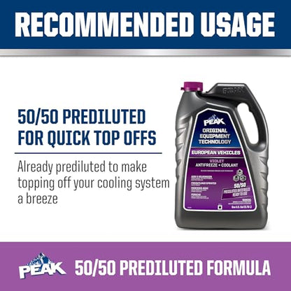 PEAK OET Extended Life Violet 50/50 Prediluted Antifreeze/Coolant for European Vehicles, 1 Gal. (Pack of 2) - size: 50/50 (Pack of 2)